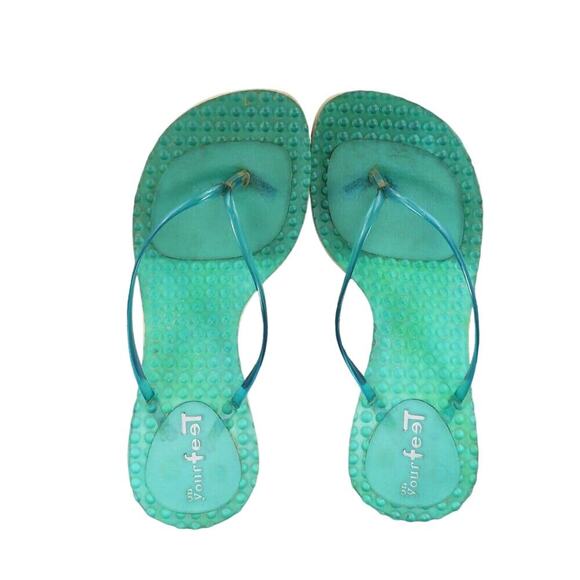 On Your Feet Womens 6.5 Sandals Retro 90's Y2k Block Heel Flip Flop Massage Blue - Picture 8 of 13